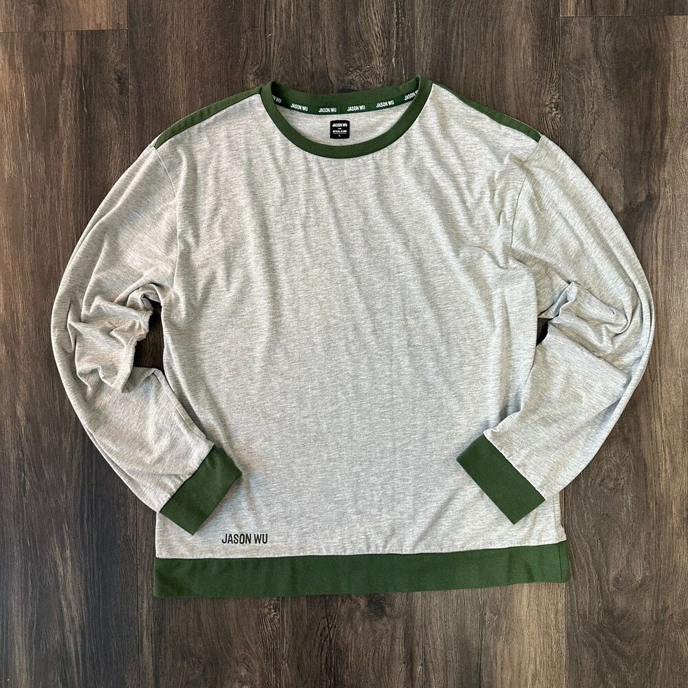 Jason Wu X Eva Air Lounge Shirt Grey Long Sleeve Green Trim Men's Size Large